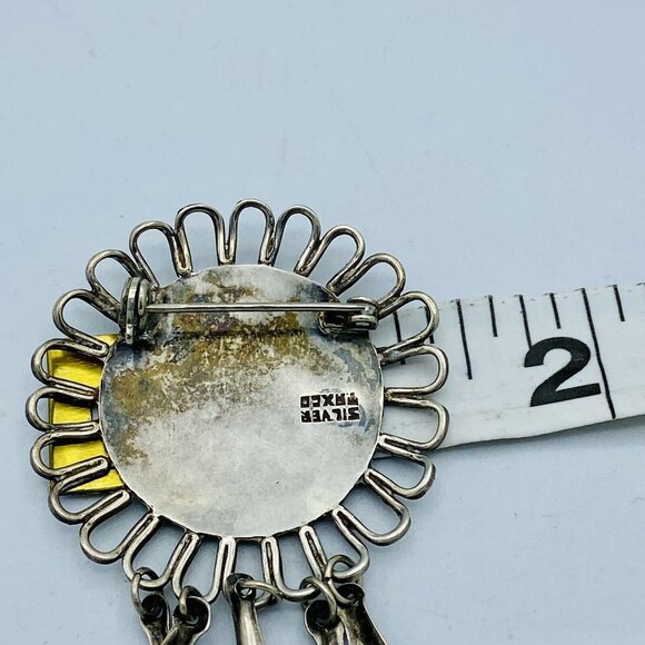 Vintage Taxco Sterling Silver Abalone Shell Inlay Brooch Ethnic Statement - Picture 8 of 8